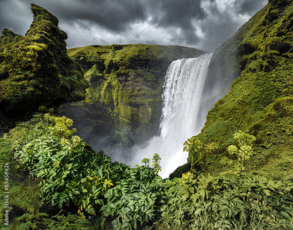 Fototapeta premium Skógafoss -widok ze zbocza