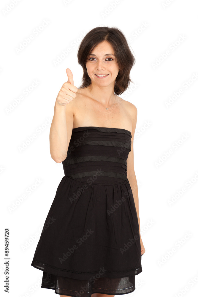 Beautiful woman doing different expressions in different sets of clothes: thumbs up