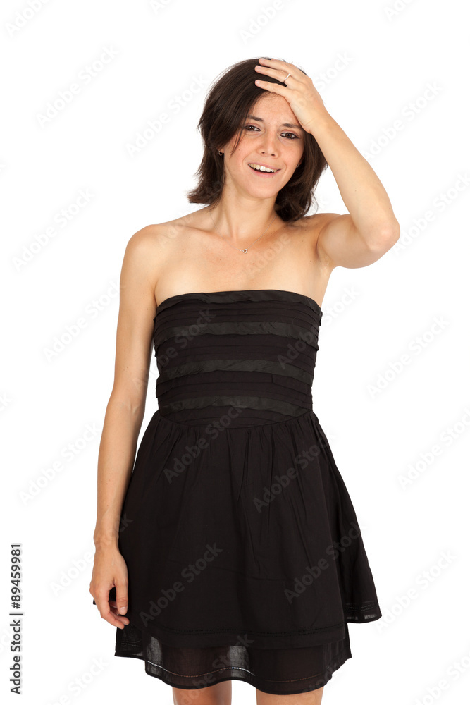 Beautiful woman doing different expressions in different sets of clothes: headache Beautiful woman doing different expressions in different sets of clothes: headache