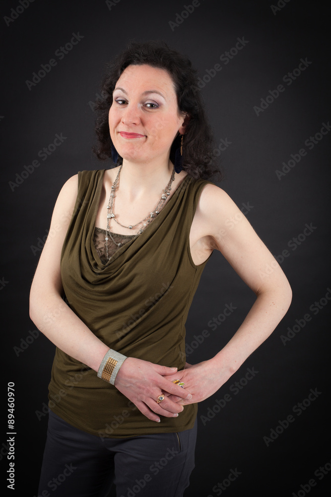 Beautiful woman doing different expressions in different sets of clothes: love Beautiful woman doing different expressions in different sets of clothes: love
