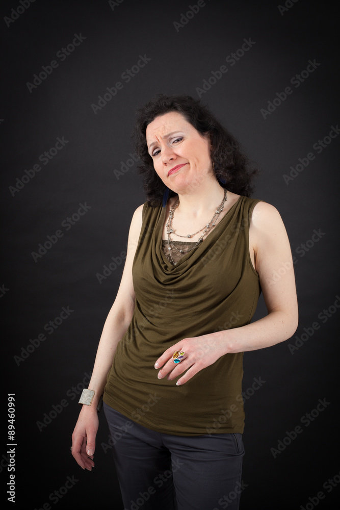 Beautiful woman doing different expressions in different sets of clothes: drunk Beautiful woman doing different expressions in different sets of clothes: drunk