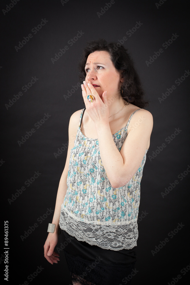 Beautiful woman doing different expressions in different sets of clothes: yawn Beautiful woman doing different expressions in different sets of clothes: yawn