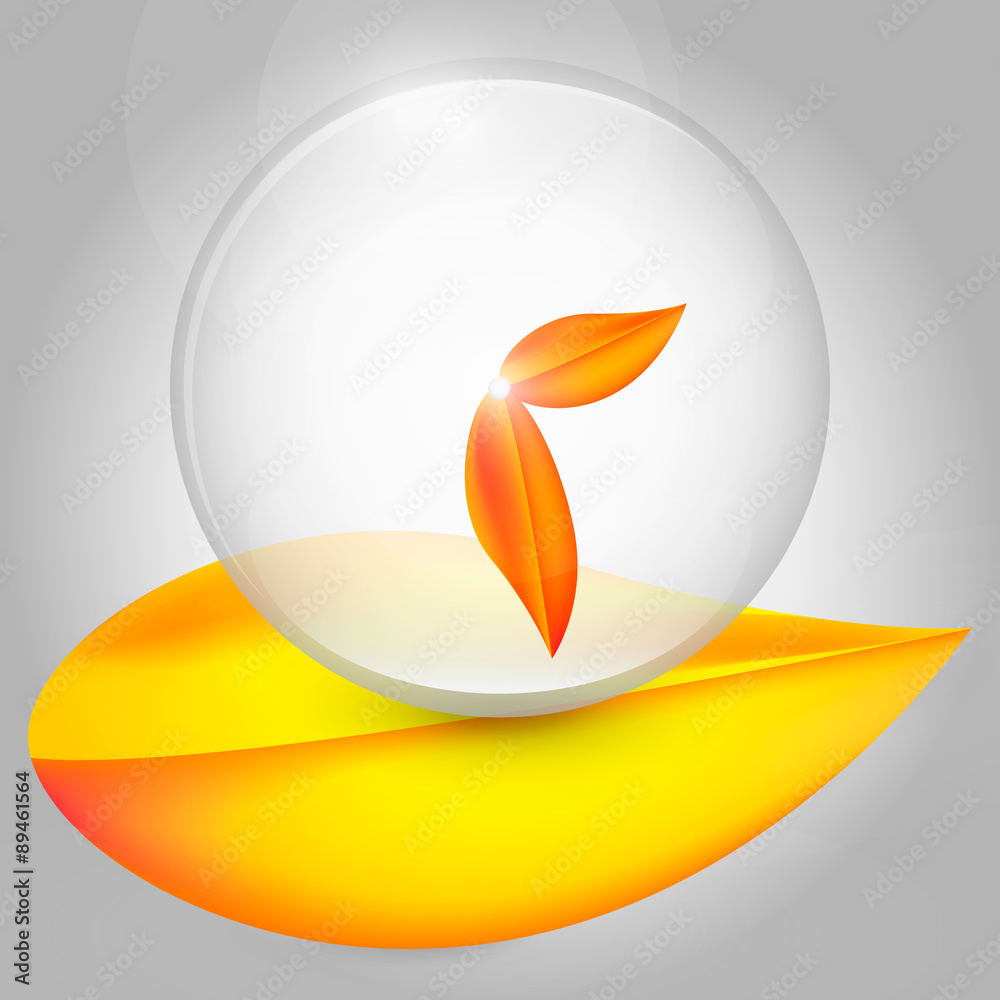 Glass alarm clock in autumn leaves on white background