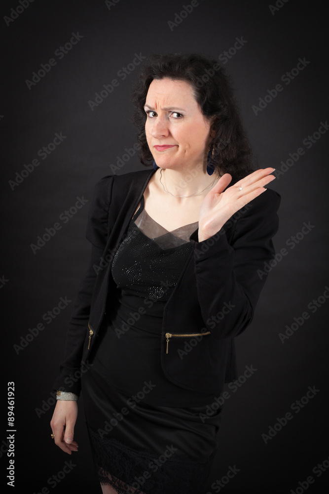 Beautiful woman doing different expressions in different sets of clothes: be careful Beautiful woman doing different expressions in different sets of clothes: be careful