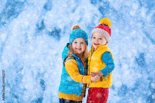 Kids playing outdoors in winter