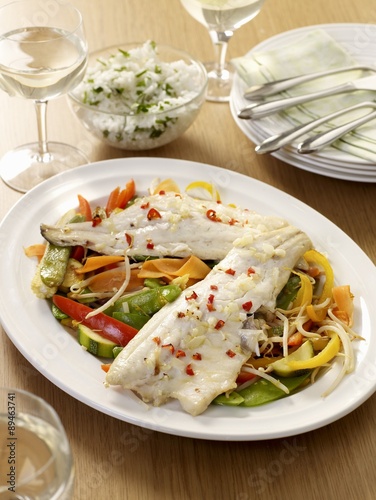 Sea bass with mixed vegetables