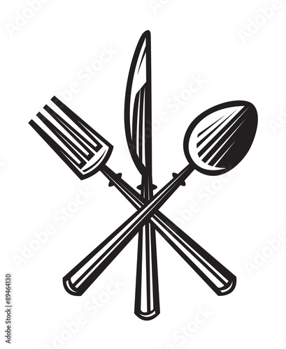 monochrome illustrations set of knife, fork and spoon