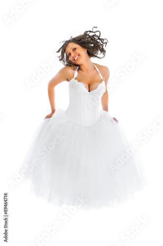 Young bride jumping