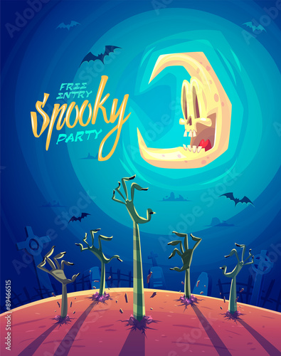 Zombie arms. Halloween poster background card. Vector