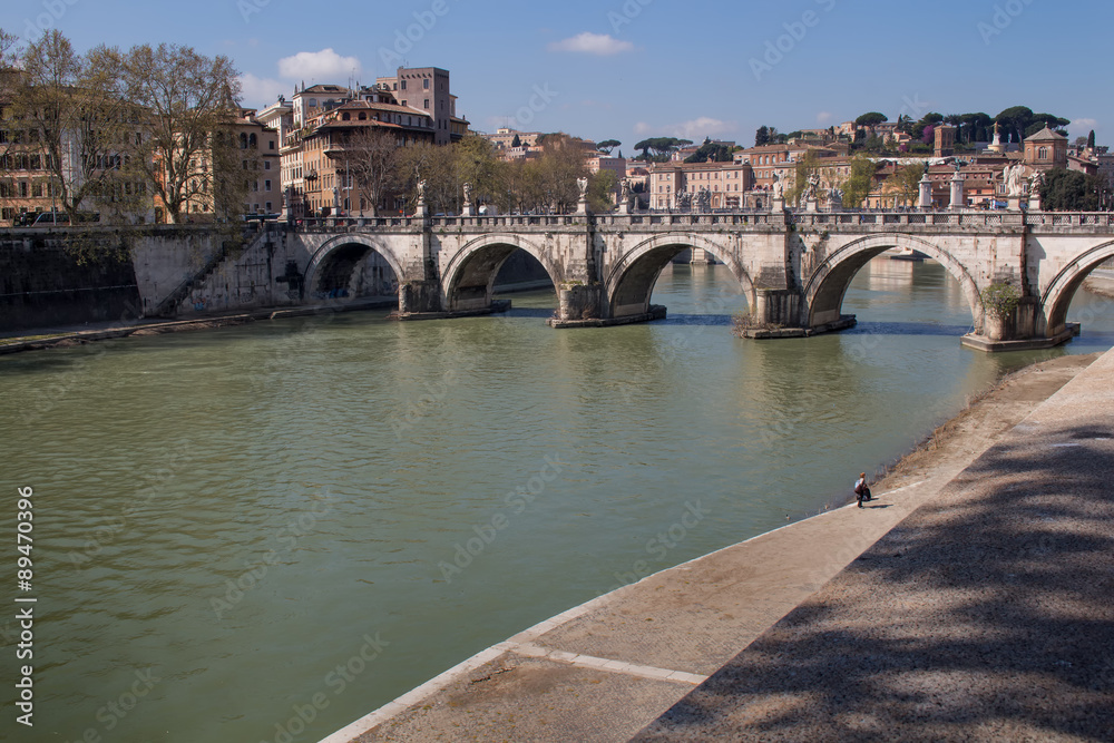 Bridge across Tiber River, Rome, Italy
