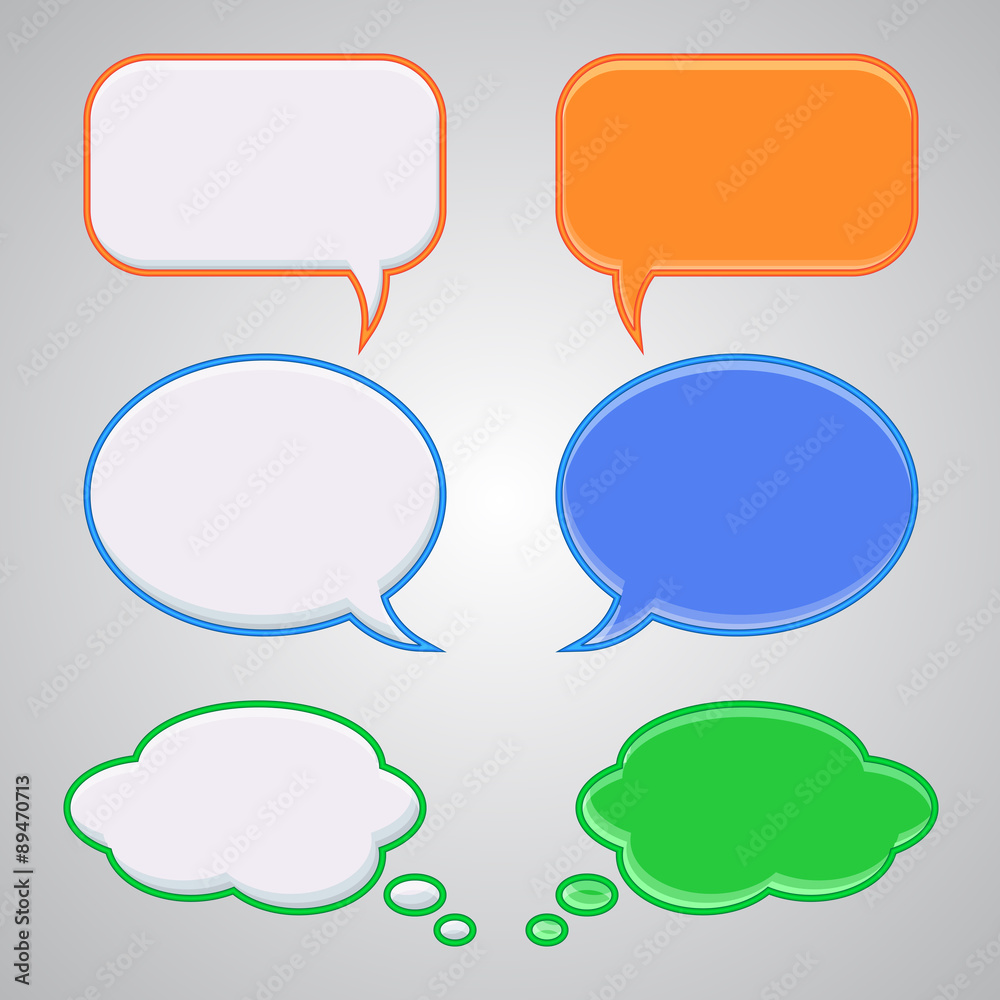 Set of six attractive bubbles comic speech, green, orange, blue, Set of six attractive bubbles comic speech, green, orange, blue,