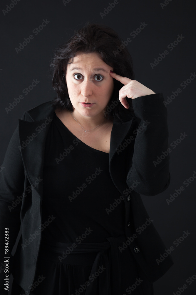 Beautiful woman doing different expressions in different sets of clothes: you are crazy