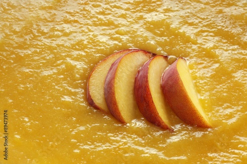 Fruit puree with peach slices