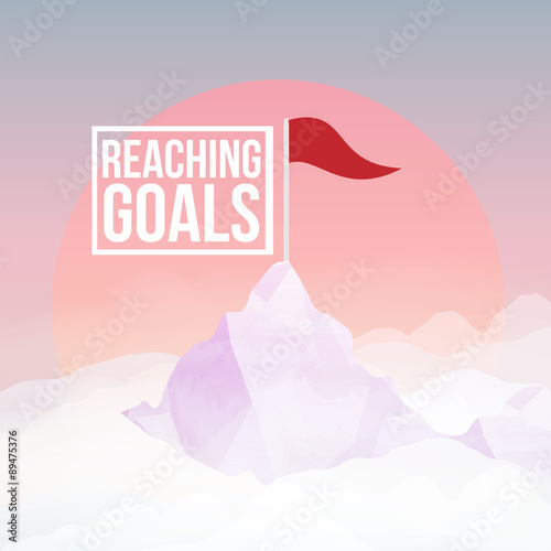 Flag on Mountain Peak - Vector Illustration