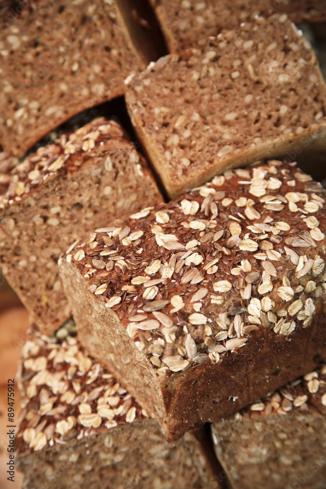 Several loaves of wholemeal bread