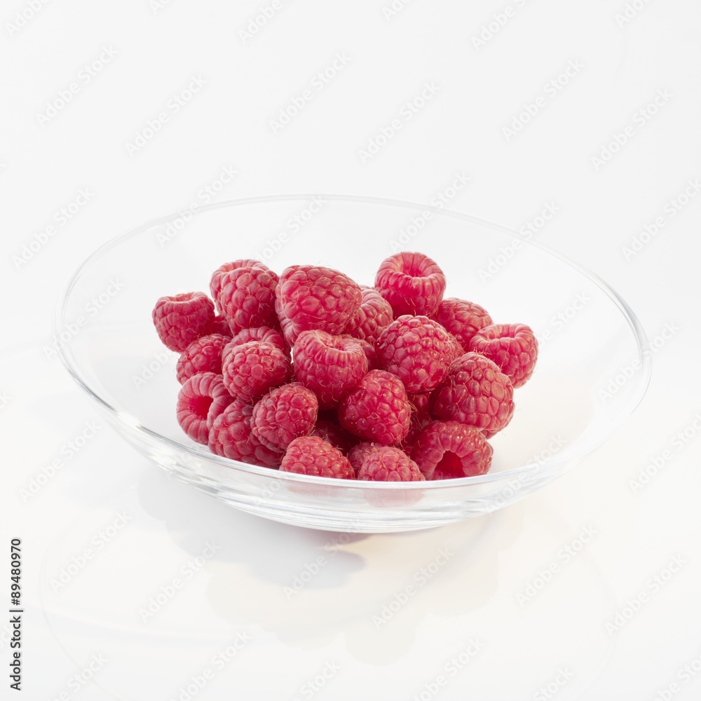 Raspberries in glass dish Raspberries in glass dish