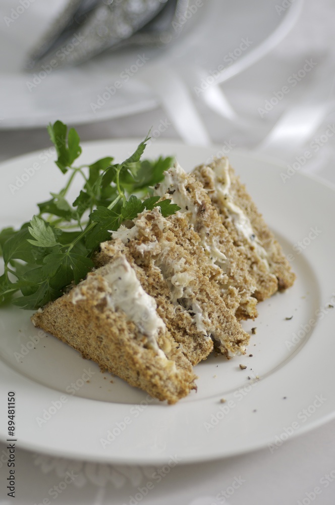 Fish paste sandwiches in wholemeal toast Fish paste sandwiches in wholemeal toast