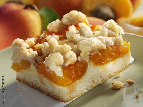 A piece of apricot crumble cake