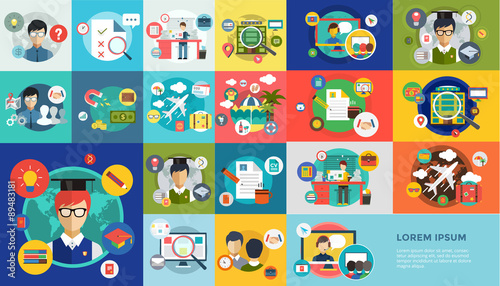 Online education vector icons. Webinar, school. Office life