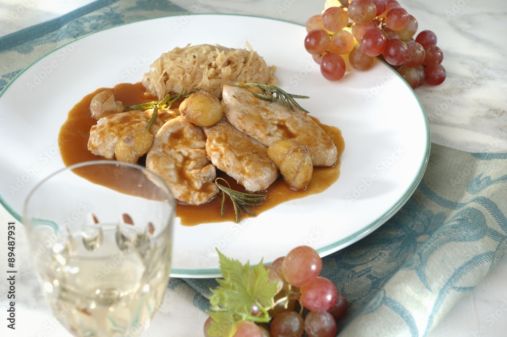 Pheasant breast with chestnut sauce and sauerkraut