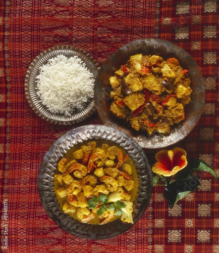 Assam fish curry and nonya prawn and pineapple curry