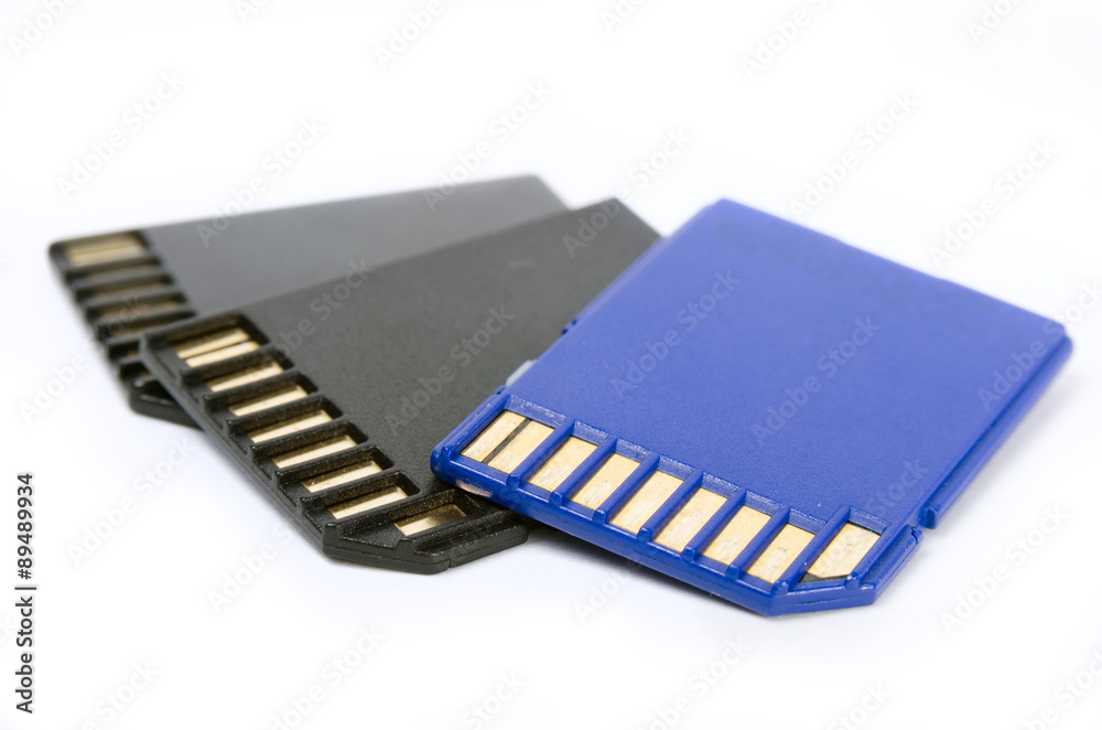 Media cards isolated on white background closeup Media cards isolated on white background closeup