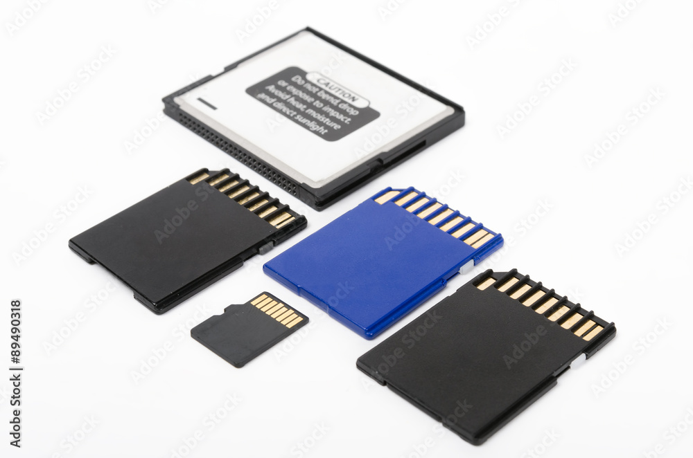 Media cards isolated on white background closeup Media cards isolated on white background closeup