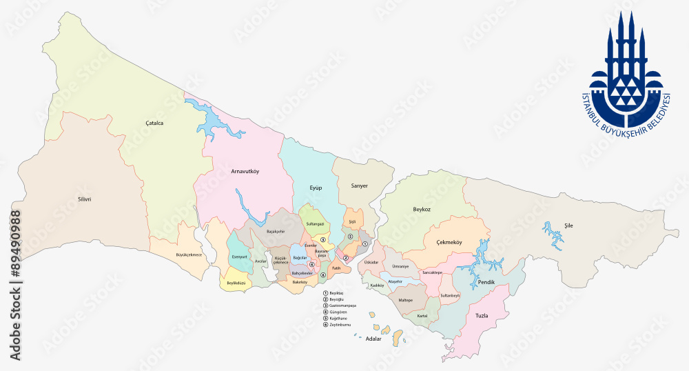Obraz premium istanbul administrative map with emblem