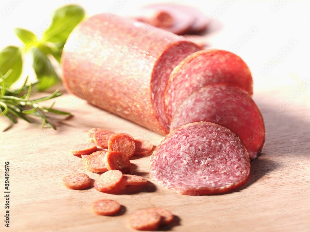 Salami, partially sliced Salami, partially sliced