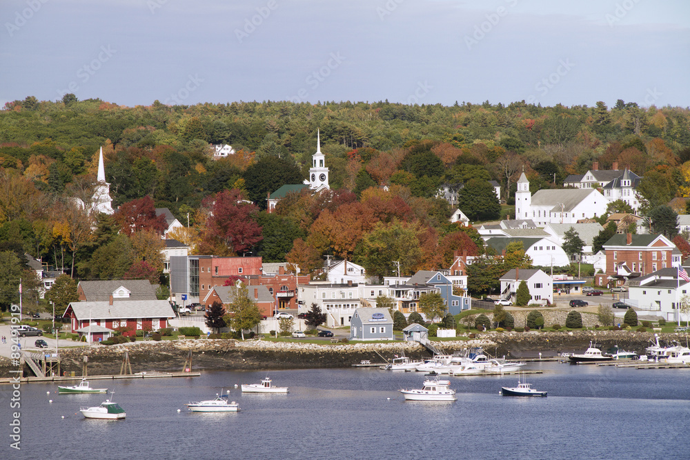 Village of Penobscot with fall colors.Penobscot, Maine