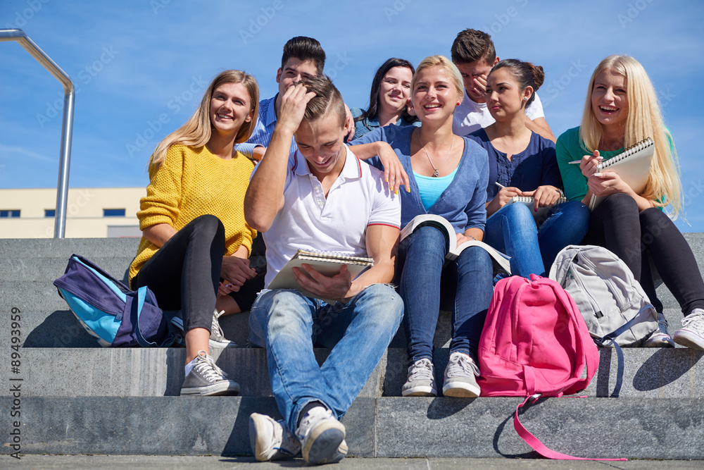 Fototapeta premium students outside sitting on steps