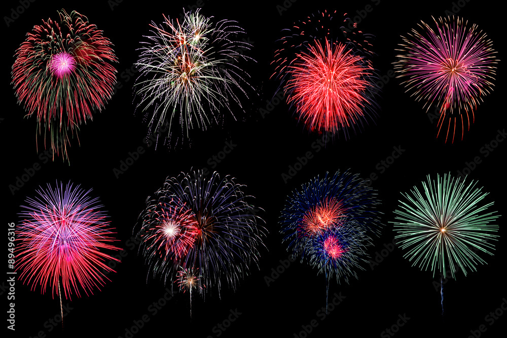 Brightly colorful fireworks in night sky