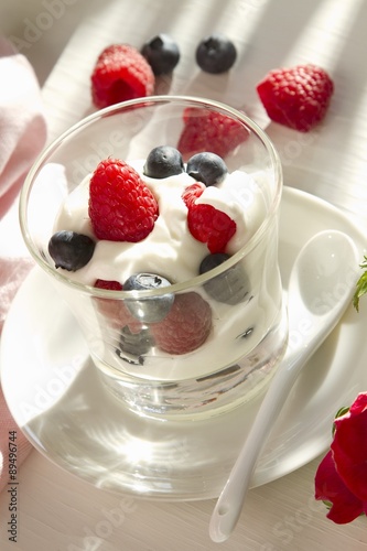 Wallpaper Mural Creamy yoghurt dessert with raspberries and blueberries Torontodigital.ca