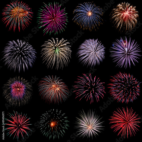 Fireworks set on black background