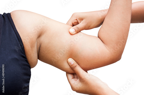 women show fat  wrinkle of armpit isolate background