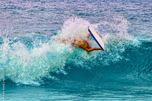 Young man boogie boarding, Maui, Hawaii, USA photo