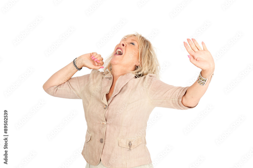 Beautiful woman doing different expressions in different sets of clothes: waking up Beautiful woman doing different expressions in different sets of clothes: waking up