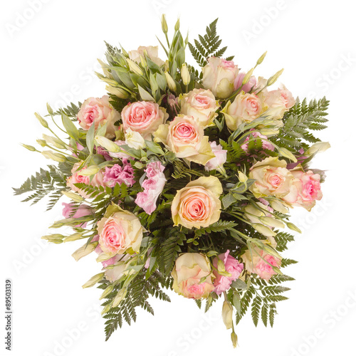 Bouquet of flowers top view isolated on white