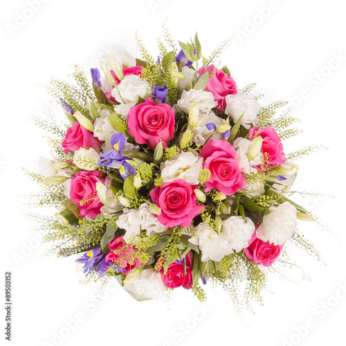 Bouquet of flowers top view isolated on white