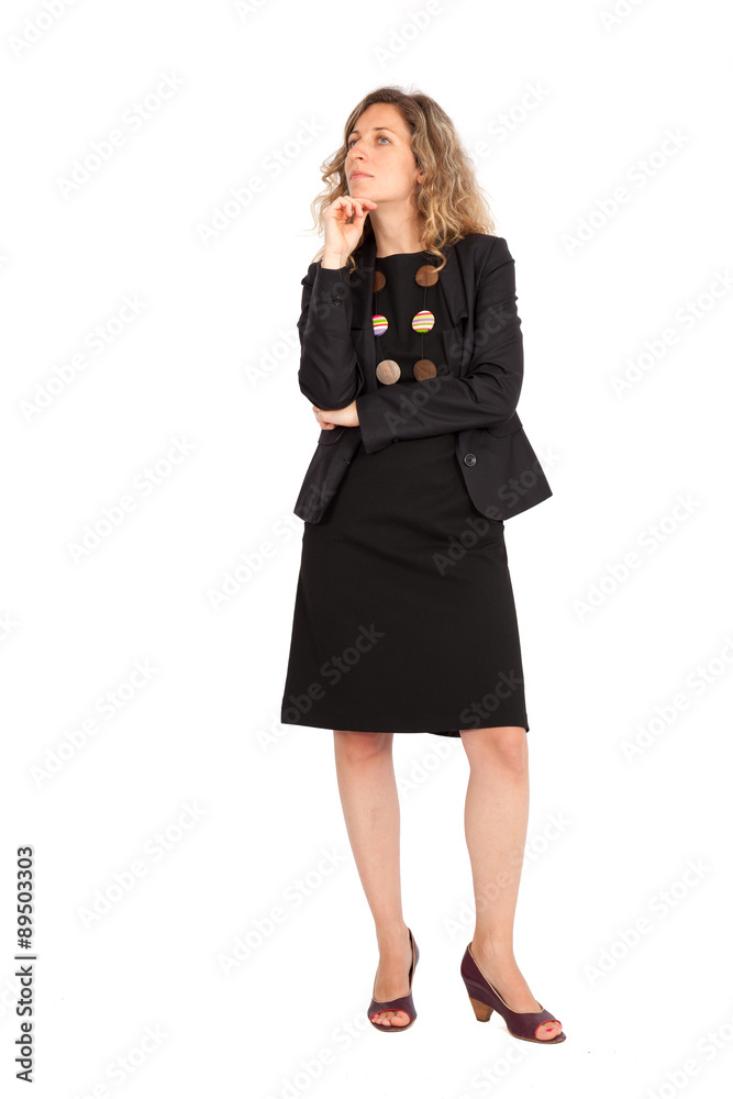 Beautiful woman doing different expressions in different sets of clothes: thinking Beautiful woman doing different expressions in different sets of clothes: thinking