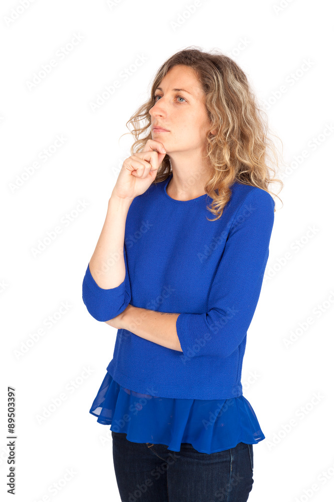 Beautiful woman doing different expressions in different sets of clothes: thinking Beautiful woman doing different expressions in different sets of clothes: thinking