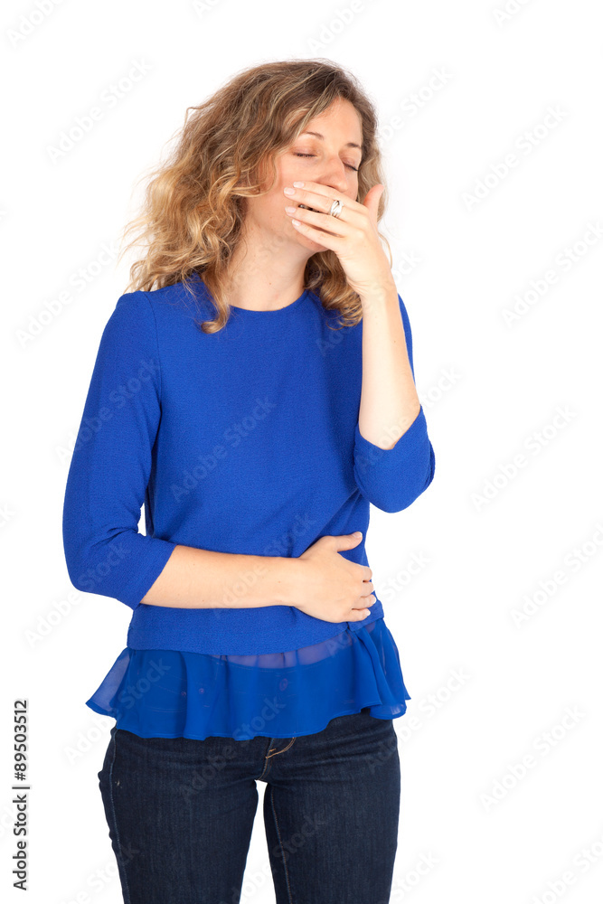 Beautiful woman doing different expressions in different sets of clothes: yawn Beautiful woman doing different expressions in different sets of clothes: yawn
