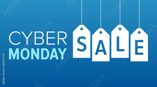 Cyber Monday sale website display with hang tags vector promotion