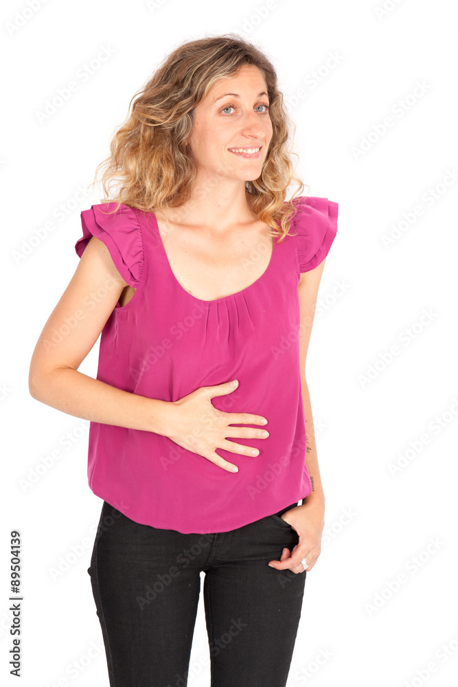 Beautiful woman doing different expressions in different sets of clothes: hungry Beautiful woman doing different expressions in different sets of clothes: hungry