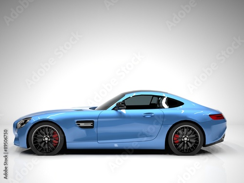 Sports car left view. The image of a sports blue car on a white background.