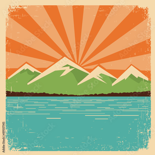 Vintage Nature poster.Mountains horizon