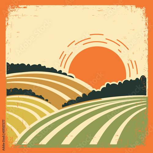  landscape with fields on old poster