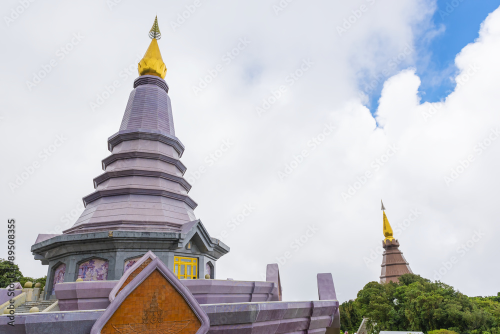 Naklejka premium Pagoda at Doi Inthanon national park after rain. Chiang Mai ,Thailand.