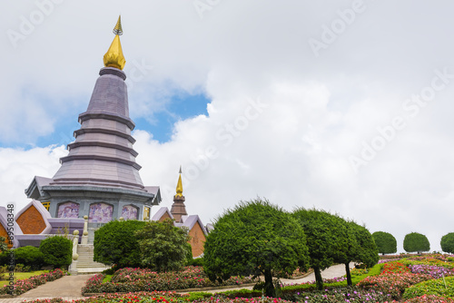 Pagoda at Doi Inthanon national park after rain. Chiang Mai  Thailand.