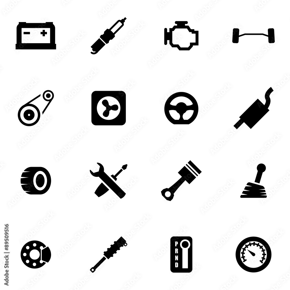 Vector black car parts icon set Vector black car parts icon set